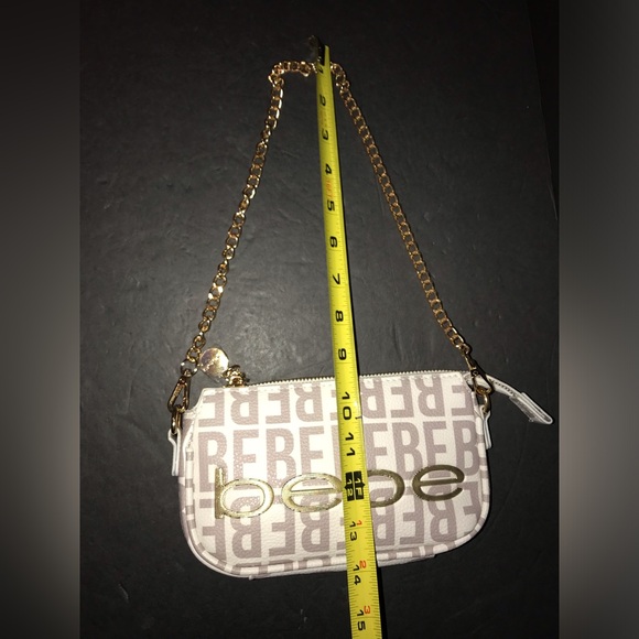 BEBE SHOULDER Crossbody BAG PURSE White All Over LOGO FAUX LEATHER SMALL NWOT - Picture 3 of 8